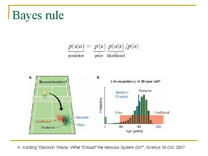 Bayes rule K. Kording “Decision Theory: What "Should" the Nervous System Do? ”, Science