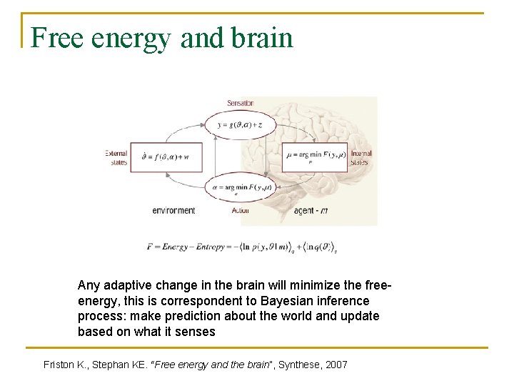 Free energy and brain Any adaptive change in the brain will minimize the freeenergy,