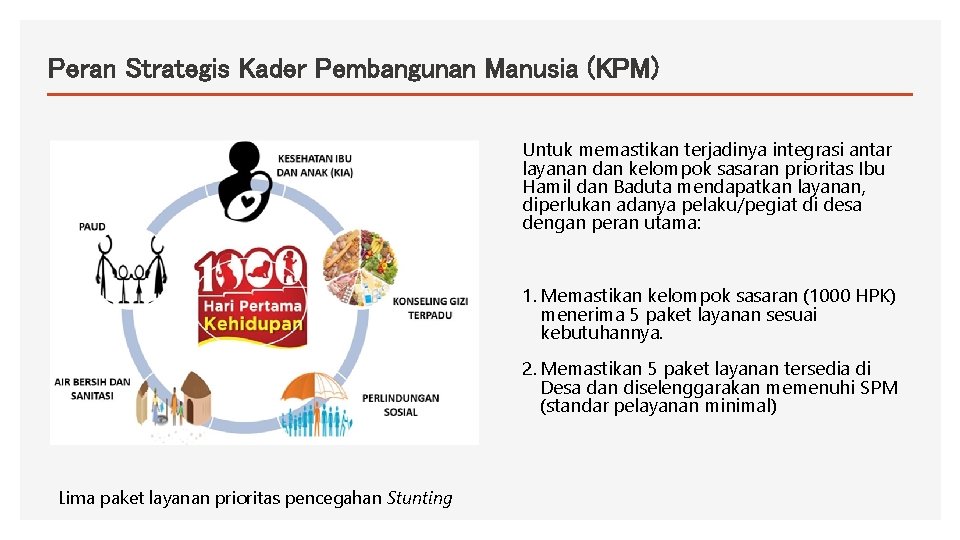 Peran Strategis Kader Pembangunan Manusia (KPM) Untuk memastikan terjadinya integrasi antar layanan dan kelompok