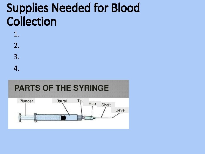 Supplies Needed for Blood Collection 1. 2. 3. 4. 