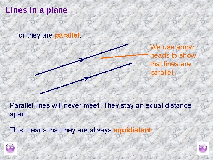 Lines in a plane … or they are parallel. We use arrow heads to