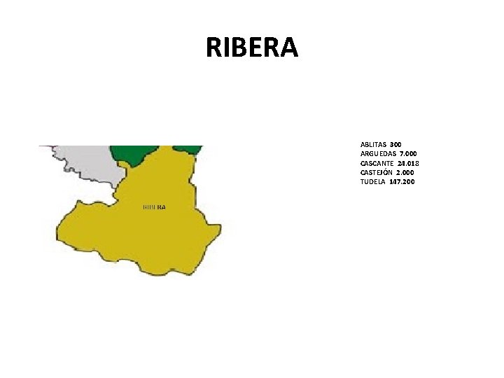 RIBERA ABLITAS 300 ARGUEDAS 7. 000 CASCANTE 24. 018 CASTEJÓN 2. 000 TUDELA 147.