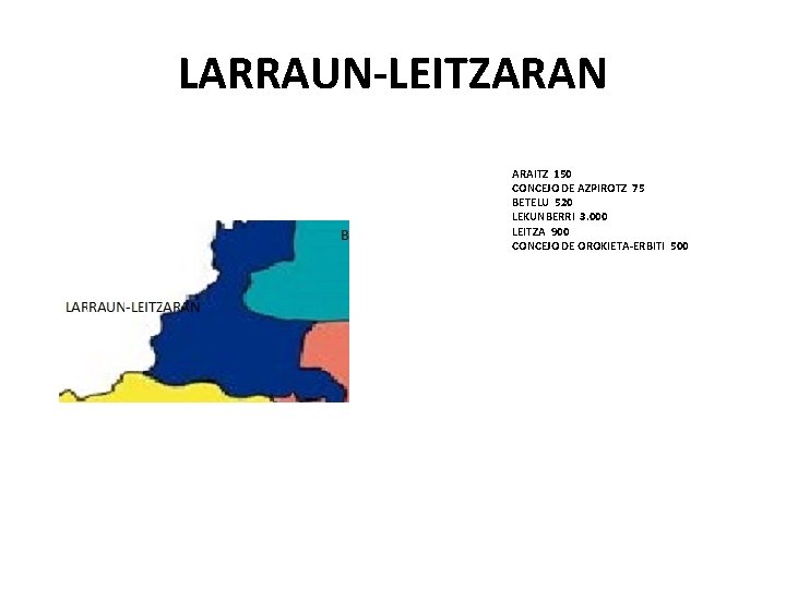 LARRAUN-LEITZARAN ARAITZ 150 CONCEJO DE AZPIROTZ 75 BETELU 520 LEKUNBERRI 3. 000 LEITZA 900