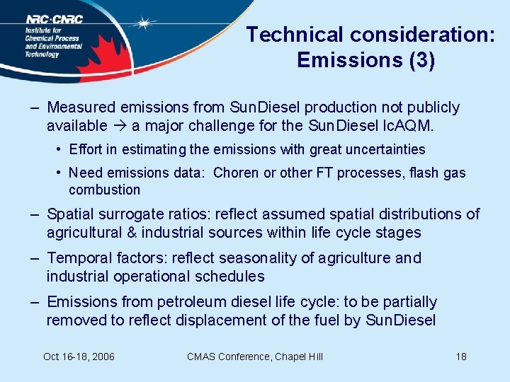 Technical consideration: Emissions (3) – Measured emissions from Sun. Diesel production not publicly available