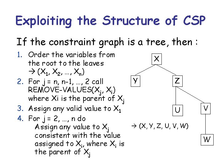 Exploiting the Structure of CSP If the constraint graph is a tree, then :