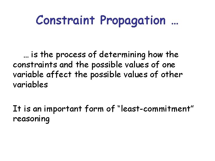 Constraint Propagation … … is the process of determining how the constraints and the