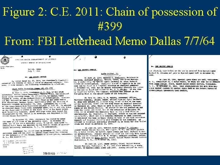 Figure 2: C. E. 2011: Chain of possession of #399 From: FBI Letterhead Memo
