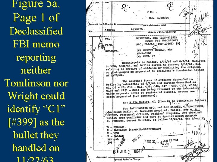 Figure 5 a. Page 1 of Declassified FBI memo reporting neither Tomlinson nor Wright