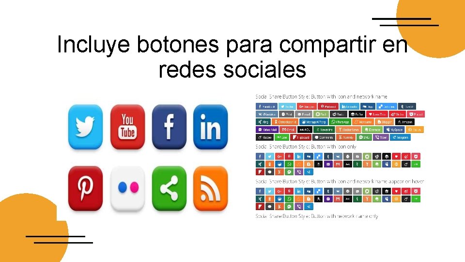 Incluye botones para compartir en redes sociales 