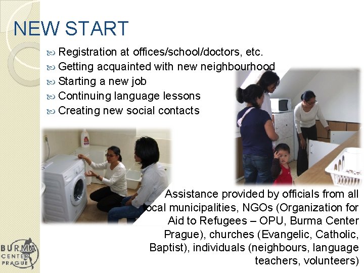 NEW START Registration at offices/school/doctors, etc. Getting acquainted with new neighbourhood Starting a new