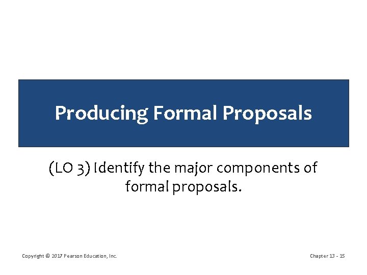 Producing Formal Proposals (LO 3) Identify the major components of formal proposals. Copyright ©