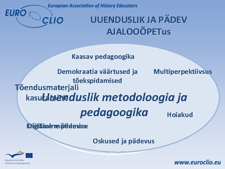 UUENDUSLIK JA PÄDEV AJALOOÕPETus Kaasav pedagoogika Engaging Pedagogy Demokraatia väärtused ja Multiperpektiivsus tõekspidamised Multi-perspectivity