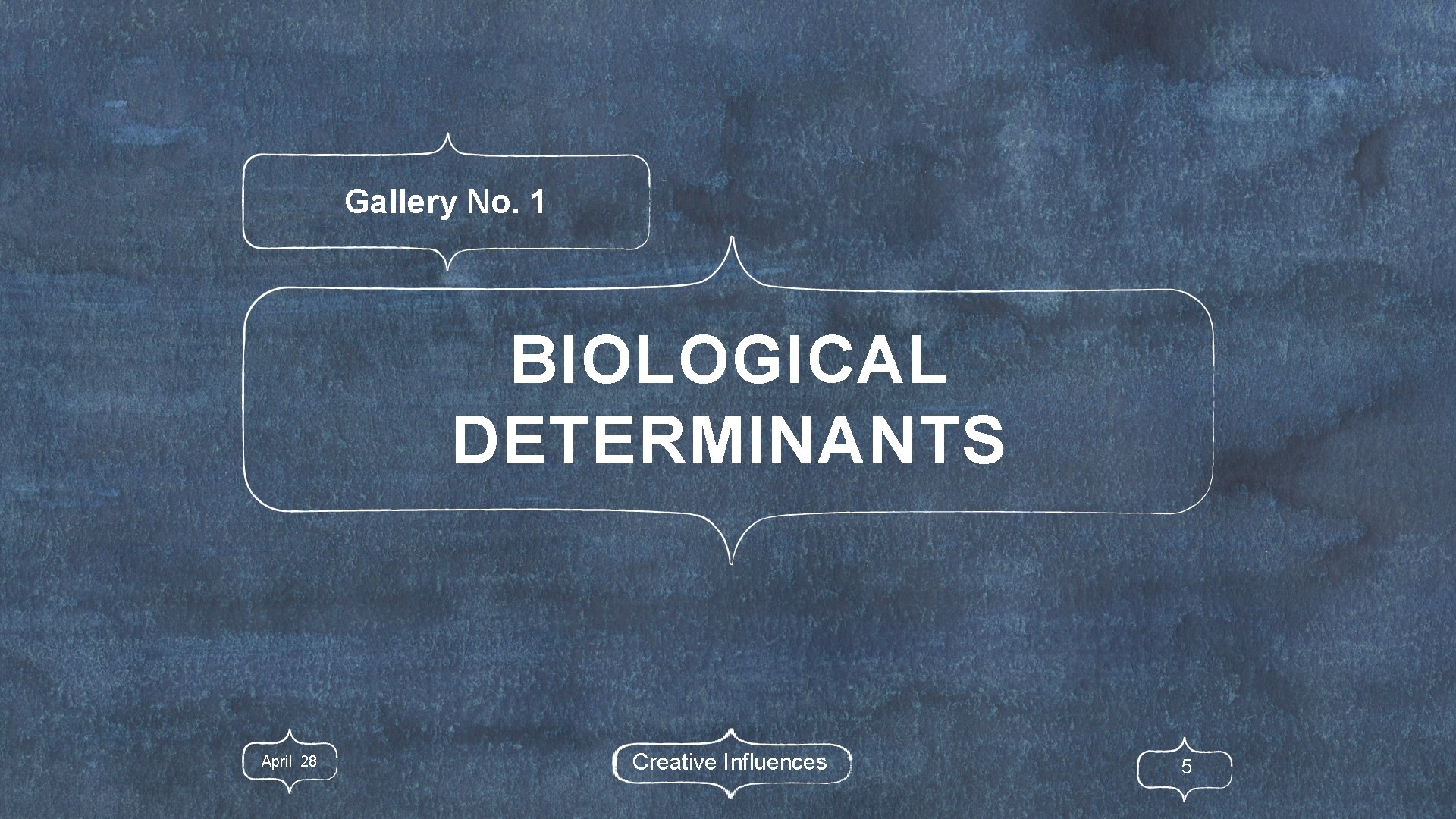 Gallery No. 1 BIOLOGICAL DETERMINANTS April 28 Creative Influences 5 