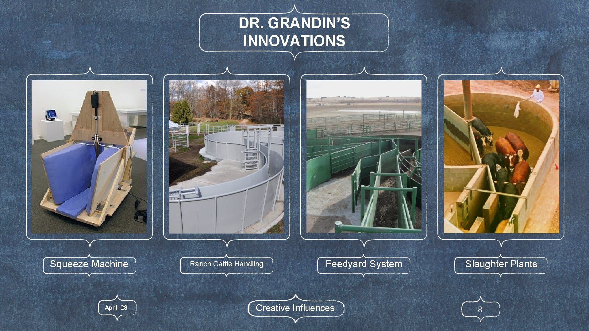 DR. GRANDIN’S INNOVATIONS Squeeze Machine April 28 Ranch Cattle Handling Feedyard System Creative Influences