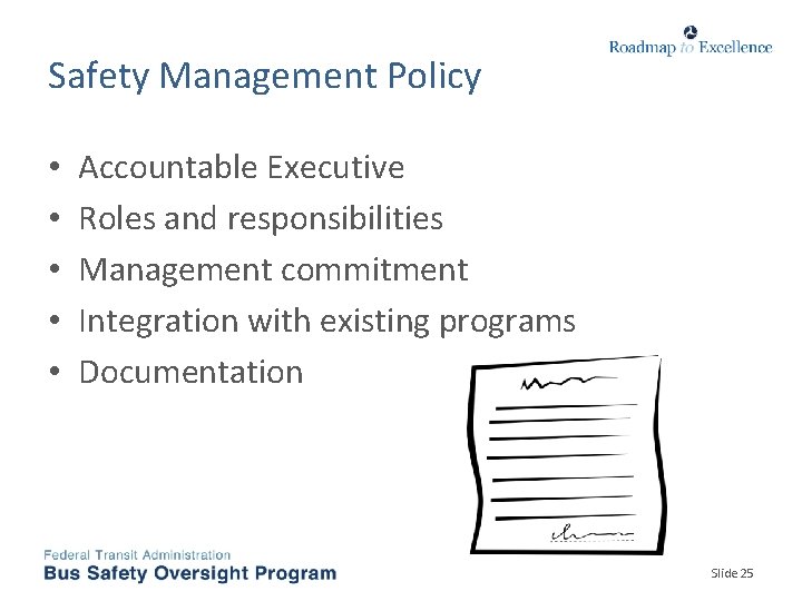 Safety Management Policy • • • Accountable Executive Roles and responsibilities Management commitment Integration