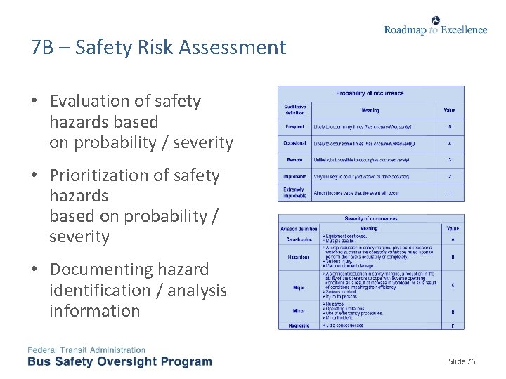 7 B – Safety Risk Assessment • Evaluation of safety hazards based on probability