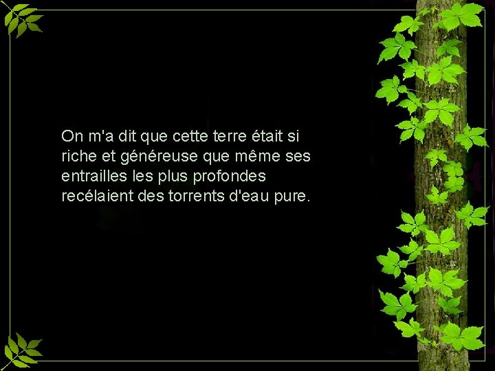 On m'a dit que cette terre était si riche et généreuse que même ses