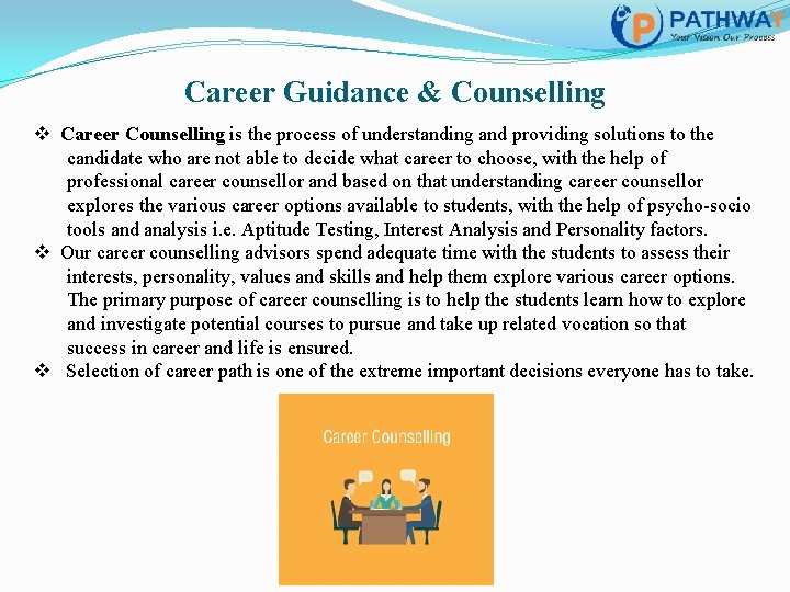 Career Guidance & Counselling v Career Counselling is the process of understanding and providing