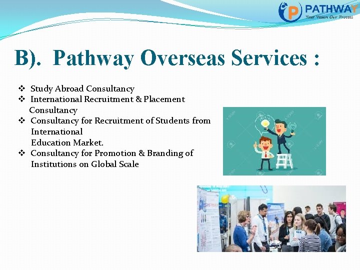 B). Pathway Overseas Services : v Study Abroad Consultancy v International Recruitment & Placement