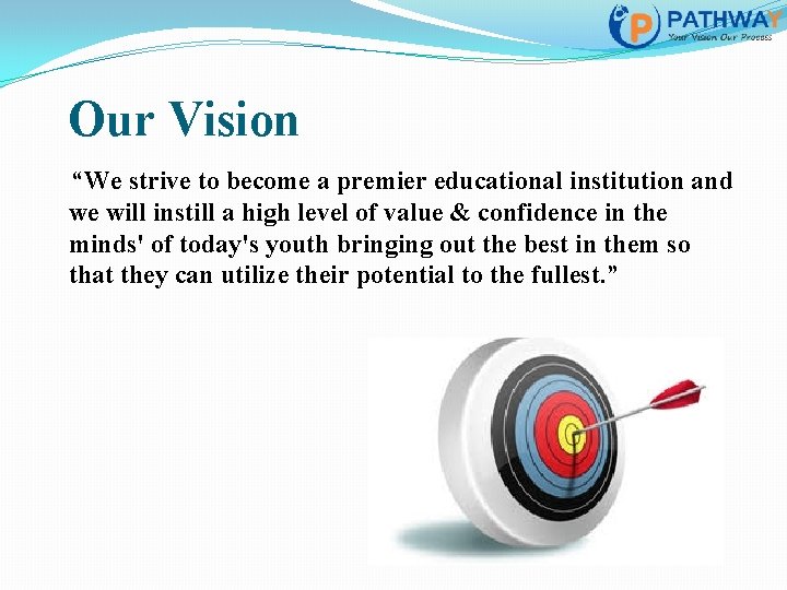 Our Vision “We strive to become a premier educational institution and we will instill