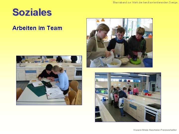 Elternabend zur Wahl der berufsorientierenden Zweige Soziales Arbeiten im Team Krause-Meck-Neumeier-Penzenstadler 