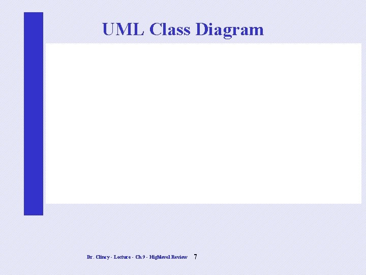 UML Class Diagram Dr. Clincy - Lecture - Ch 9 - Highlevel Review 7 UML Class Diagram Dr. Clincy - Lecture - Ch 9 - Highlevel Review 7