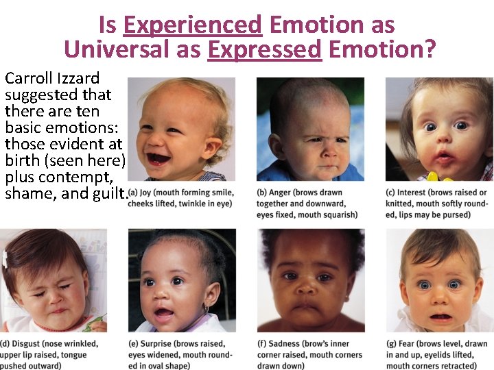 Is Experienced Emotion as Universal as Expressed Emotion? Carroll Izzard suggested that there are