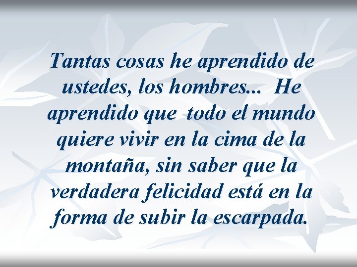 Tantas cosas he aprendido de ustedes, los hombres. . . He aprendido que todo