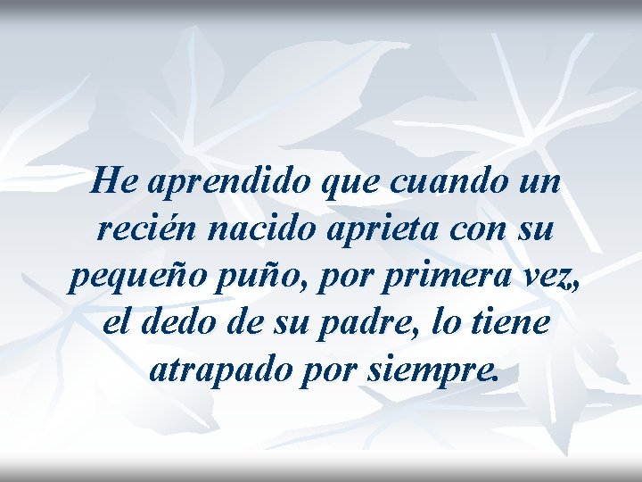 He aprendido que cuando un recién nacido aprieta con su pequeño puño, por primera