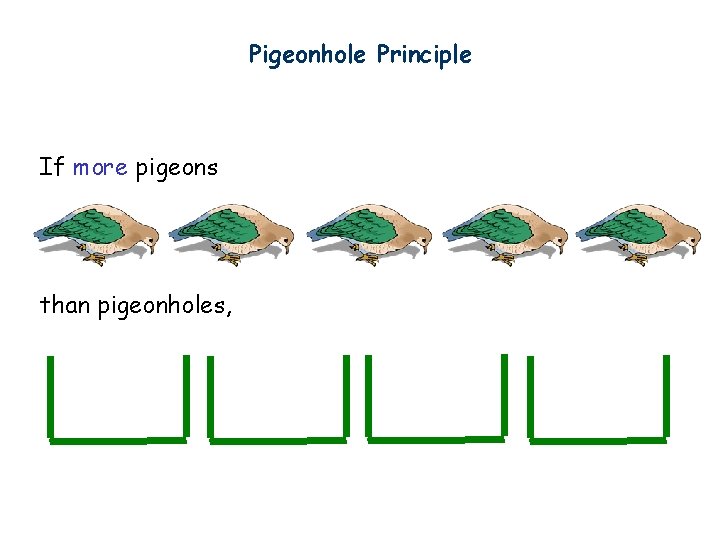 Pigeonhole Principle If more pigeons than pigeonholes, 