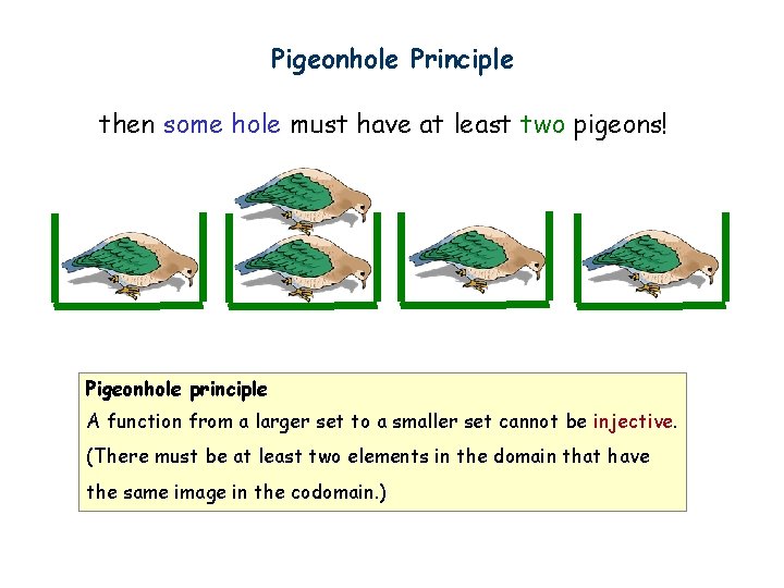 Pigeonhole Principle then some hole must have at least two pigeons! Pigeonhole principle A