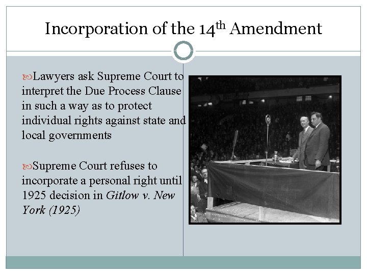 Incorporation of the 14 th Amendment Lawyers ask Supreme Court to interpret the Due