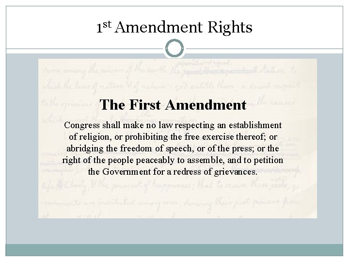 1 st Amendment Rights The First Amendment Congress shall make no law respecting an