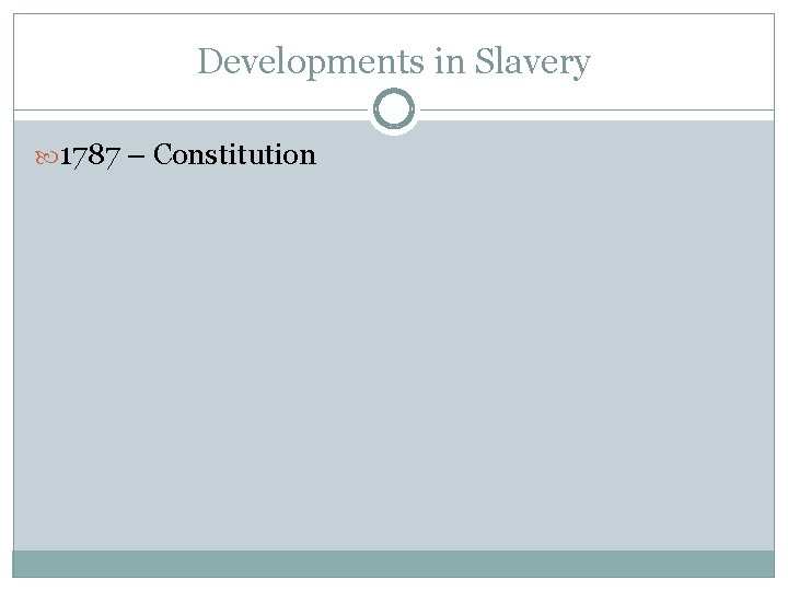 Developments in Slavery 1787 – Constitution 