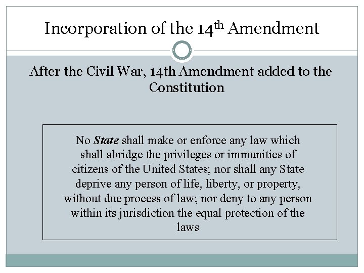 Incorporation of the 14 th Amendment After the Civil War, 14 th Amendment added