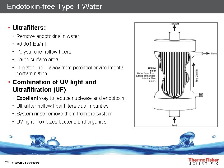 Endotoxin-free Type 1 Water • Ultrafilters: • Remove endotoxins in water • <0. 001