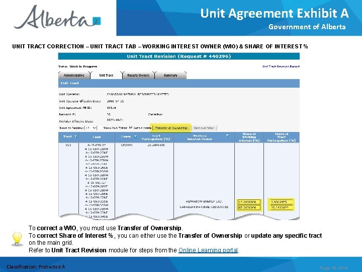 Unit Agreement Exhibit A Government of Alberta UNIT TRACT CORRECTION – UNIT TRACT TAB