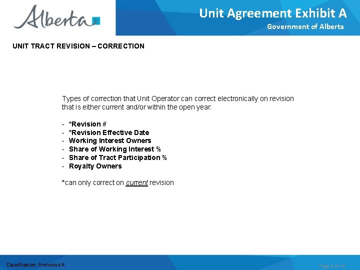 Unit Agreement Exhibit A Government of Alberta UNIT TRACT REVISION – CORRECTION Types of