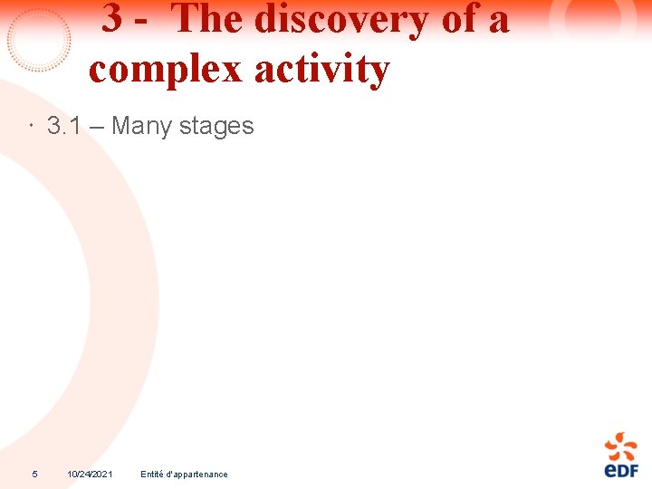 3 - The discovery of a complex activity 3. 1 – Many stages 5