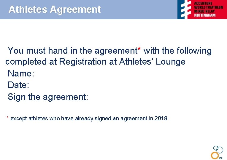 Athletes Agreement • You must hand in the agreement* with the following completed at