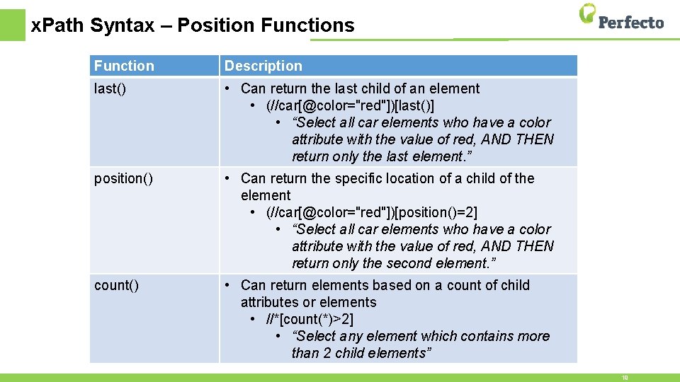 x. Path Syntax – Position Functions Function Description last() • Can return the last