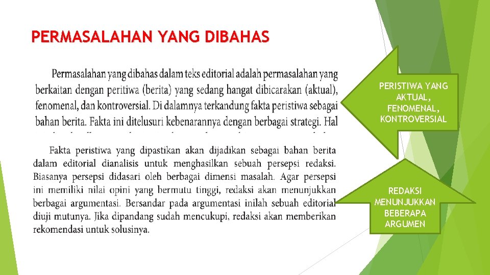 PERMASALAHAN YANG DIBAHAS PERISTIWA YANG AKTUAL, FENOMENAL, KONTROVERSIAL REDAKSI MENUNJUKKAN BEBERAPA ARGUMEN 