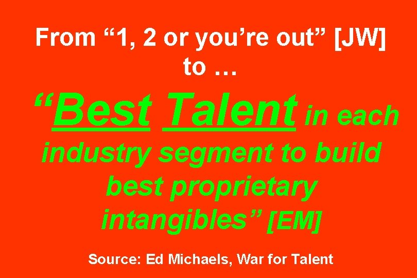 From “ 1, 2 or you’re out” [JW] to … “Best Talent in each