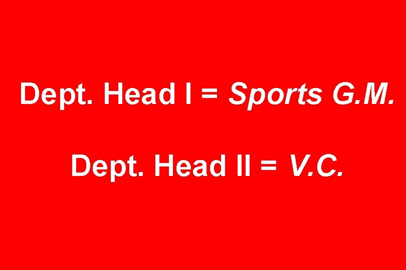 Dept. Head I = Sports G. M. Dept. Head II = V. C. 