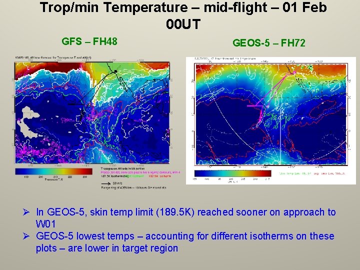 Trop/min Temperature – mid-flight – 01 Feb 00 UT GFS – FH 48 GEOS-5