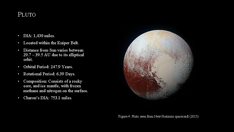 PLUTO • DIA: 1, 430 miles. • Located within the Kuiper Belt. • Distance