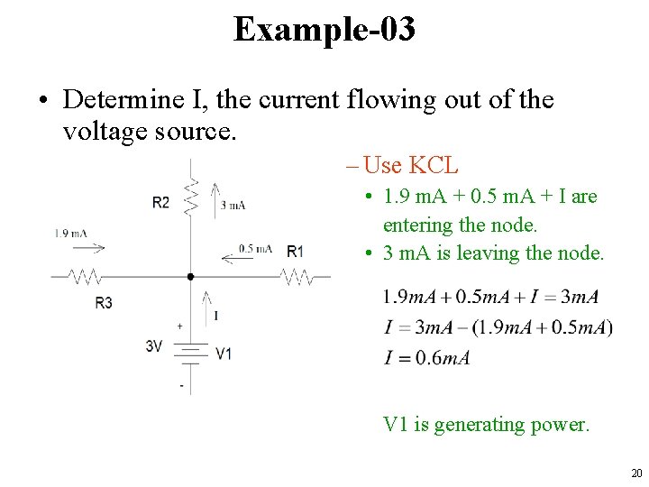 Example-03 • Determine I, the current flowing out of the voltage source. – Use