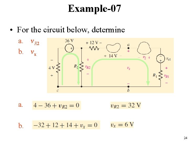 Example-07 • For the circuit below, determine a. v. R 2 b. vx a.