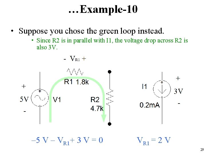 …Example-10 • Suppose you chose the green loop instead. • Since R 2 is