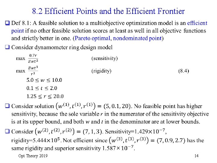 8. 2 Efficient Points and the Efficient Frontier q Opt Theory 2019 14 